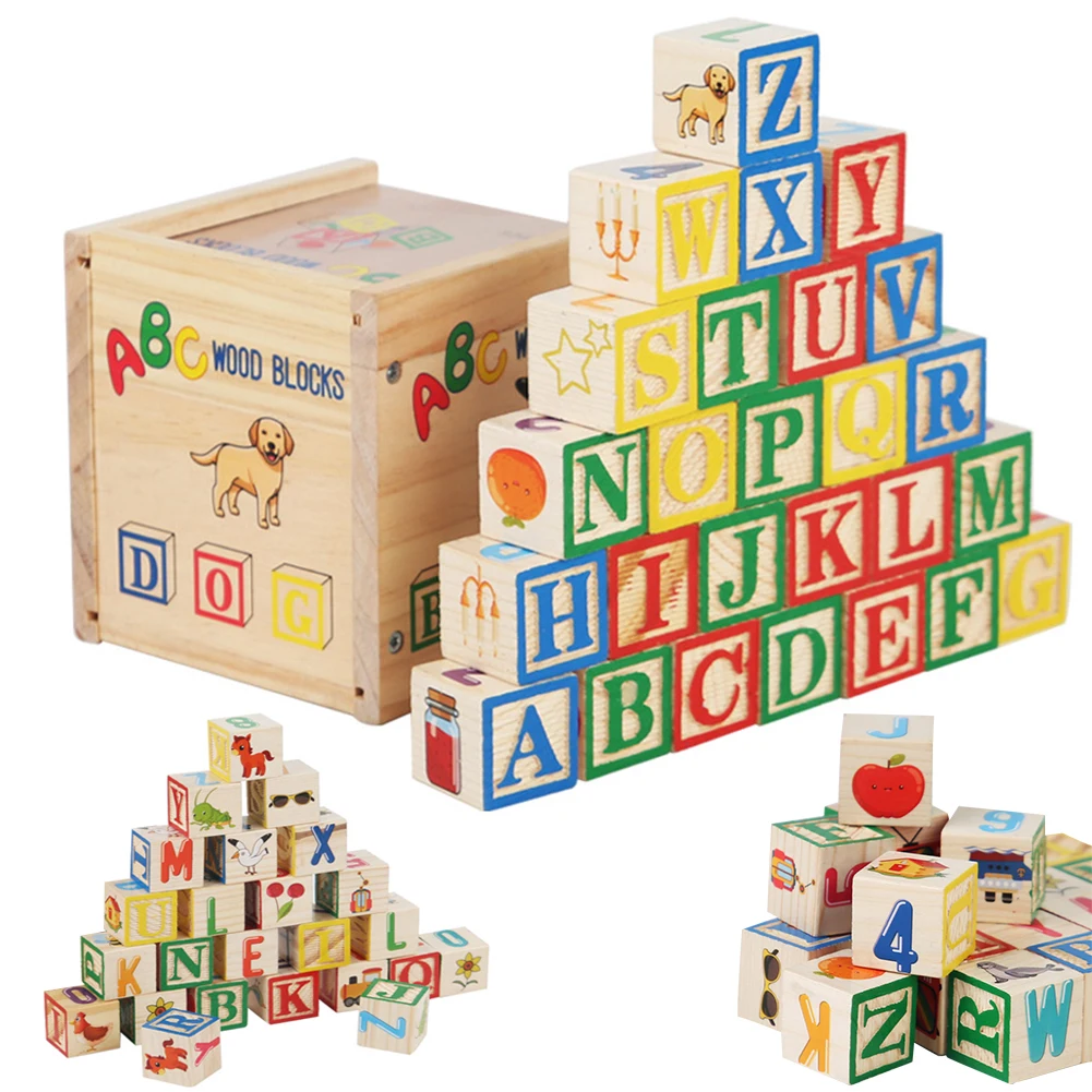 ABC Wooden Building Blocks 27Pcs Alphabet & Number Stacking Blocks ABC Learning Baby Blocks for Boys Girls Kids Gifts