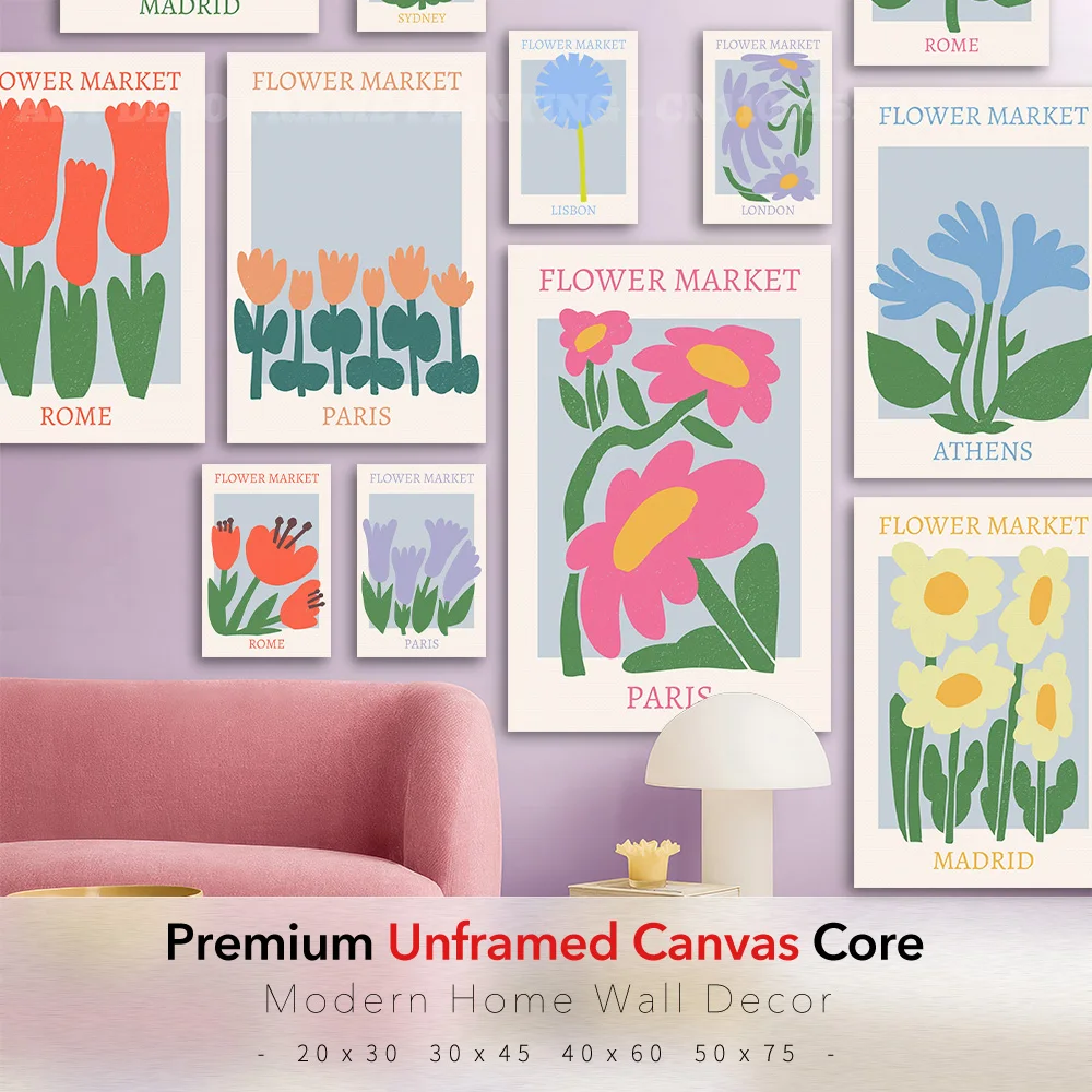 Colorful Flower Market Canvas Poster Modern Wall Art Madrid Paris Athens London Print Bedroom Living Room Home Decor Gift