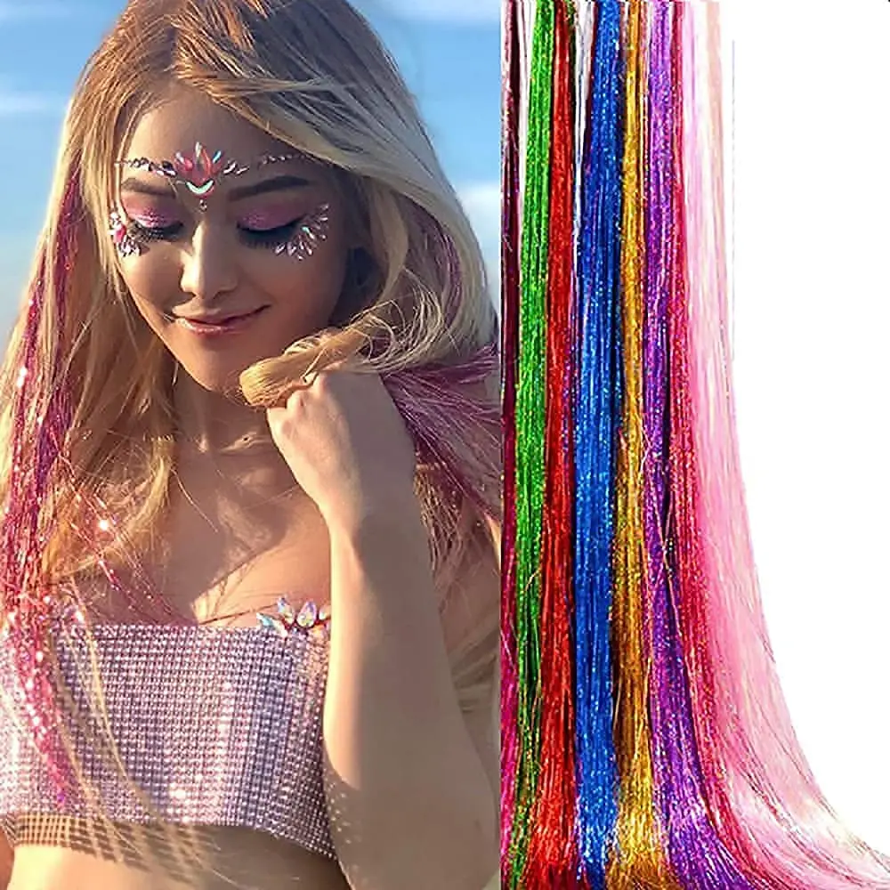 Party Holographic 90cm Sparkle Hair Tinsel Rainbow Colorful Fairy extension Decoration Glitter strip