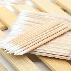 100 Pcs Wood Sticks Cosmetic Cotton Swab Cotton Buds Tip Wood Cotton Swab Eyelash Extension Tools Ear Care Cleaning