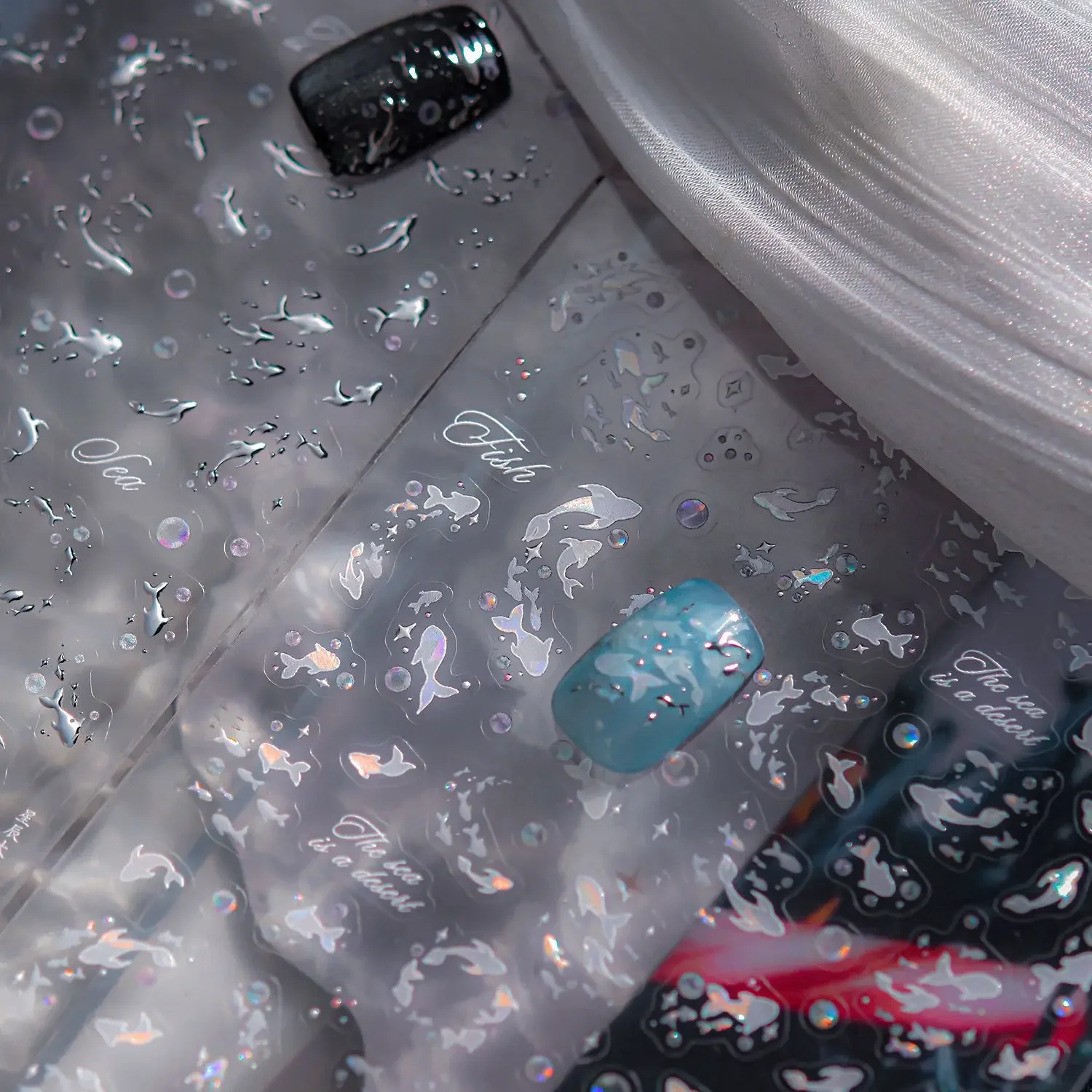 حالمة شيك المحيط عناصر النجوم البحر الضحل من الأسماك مدرسة فقاعات الماء لاصق مسمار الفن لاصقة تزيين مانيكير الشارات