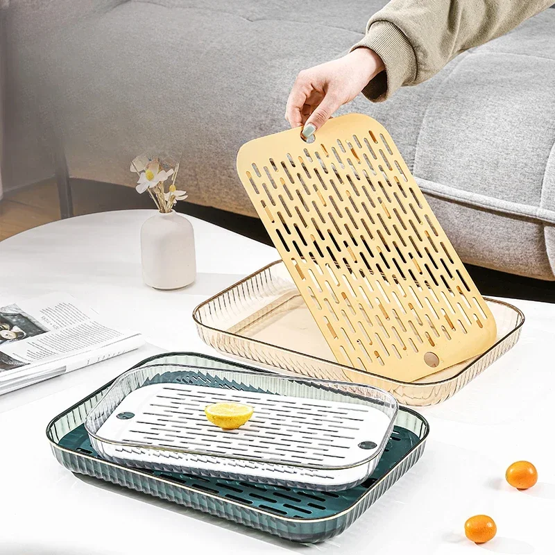 

Easy To Clean Food Tray Smooth Rounded Tray Flexible Storage Trays Double Drainage Trays Practical and Decorative