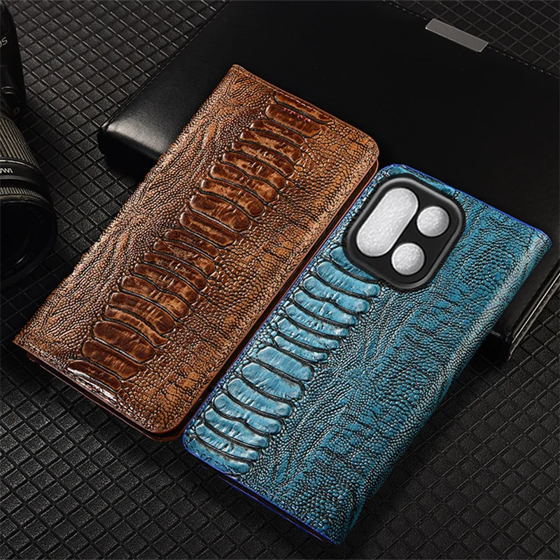 

Genuine Leather Flip Case For Oneplus 13 13T 13R 15 Pro Phone Cover Card Cases Ostrich Pattern