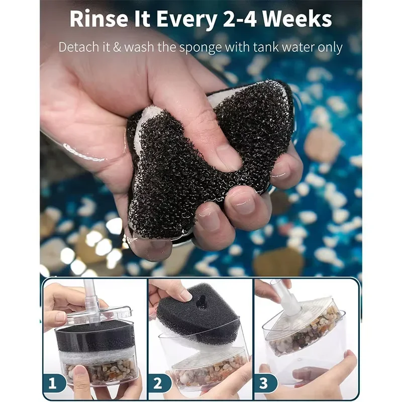 

Reusable Multi-Layer Biochemical Aquarium Fish Tank Corner Air Bubble Filter with Bio Sponge Stone Air Driven