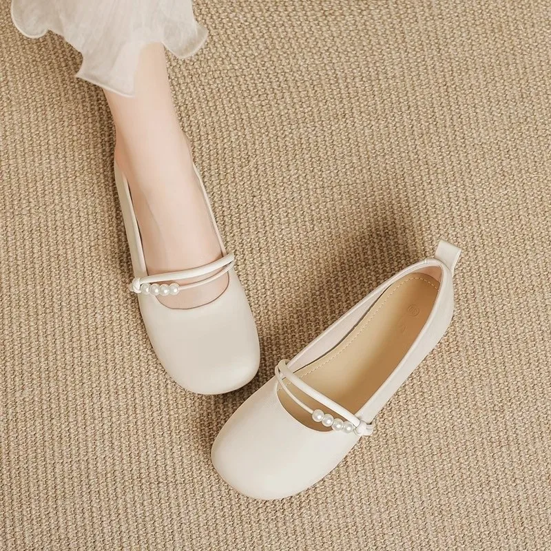 

2025 New Fashion Style Ladies Footwear Pearl Mary Jane Women's Flat Shoes Vacation Summer Popular Luxury Brand Женская Обувь