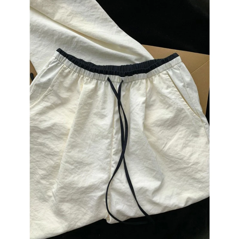 

Summer Thin Color Straight Casual Pants Large Size Women's Wide Leg Elastic Waist Belted Loose Fit Drapey Trousers