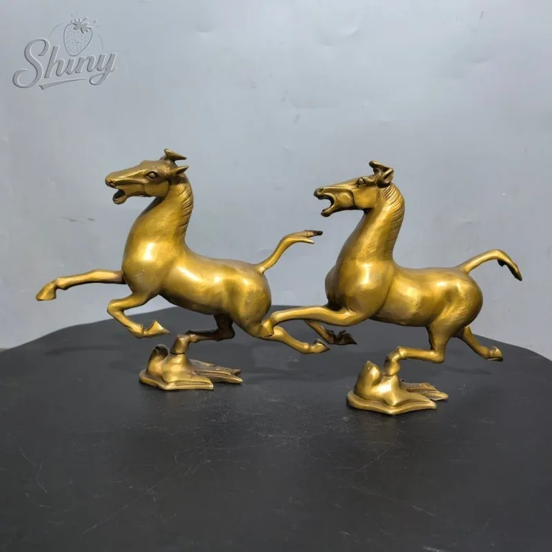 2pcs Antique Horse Stepped Swallow Statue Zodiac Horse Sculpture Feng Shui OrnamentMetal Craft Home Decorations