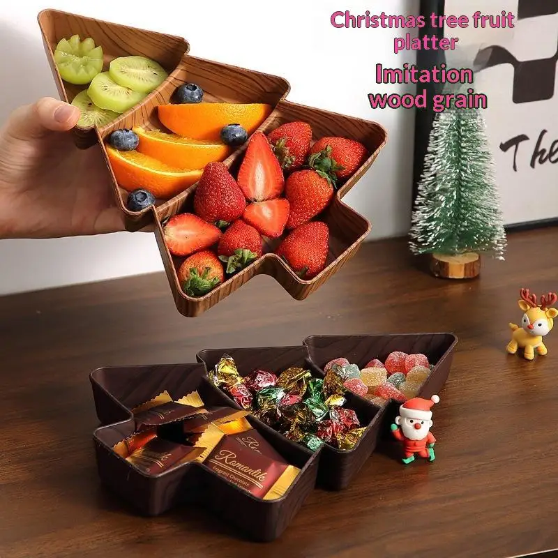 Christmas Tree Shape Living Room Candy Snacks Nuts Seeds Dry Fruits Plastic Plate Dishes Bowl Breakfast Plates Tray Tableware