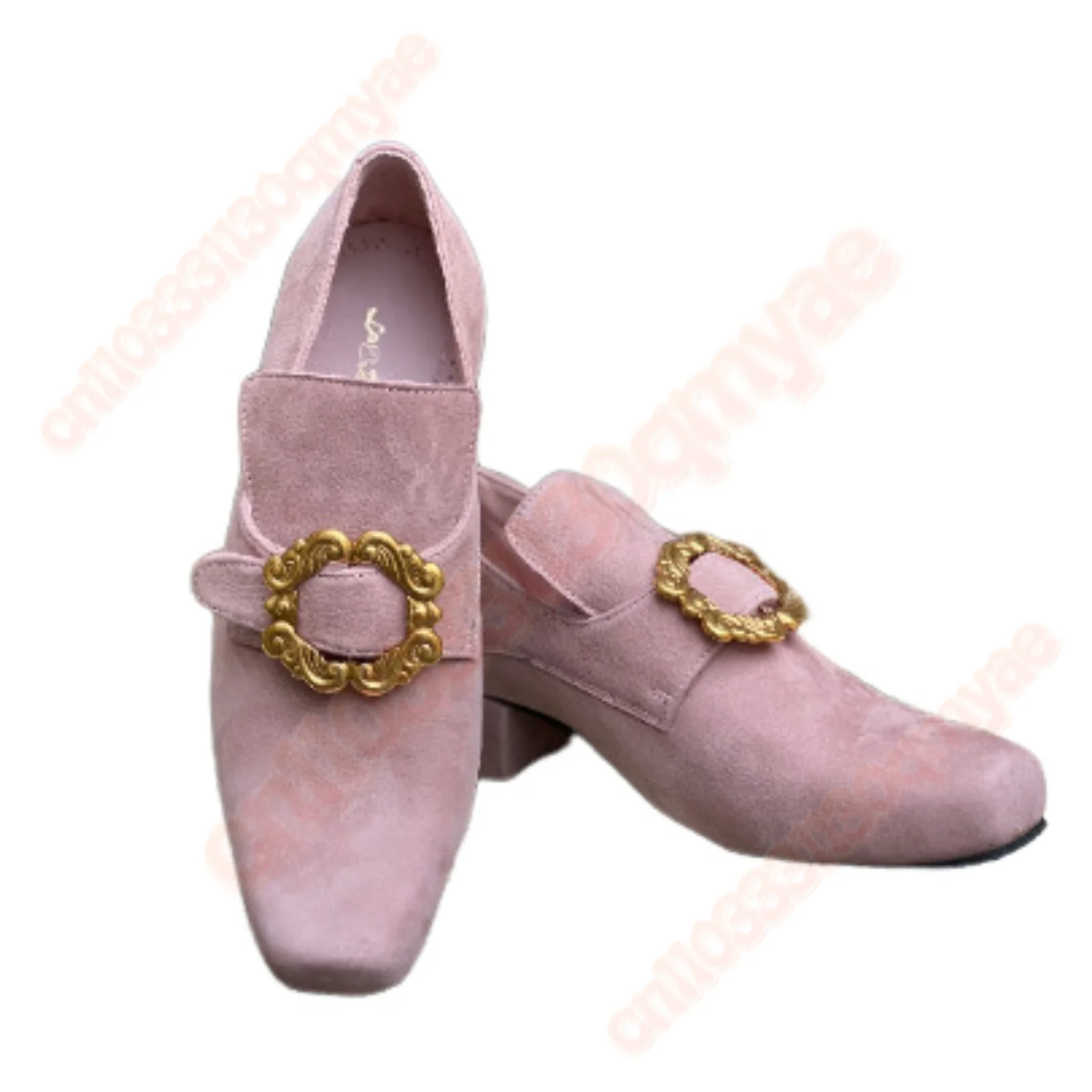 Medieval Women Shoes Loafers Dress Shoes with Metal Square Buckle Embellishments