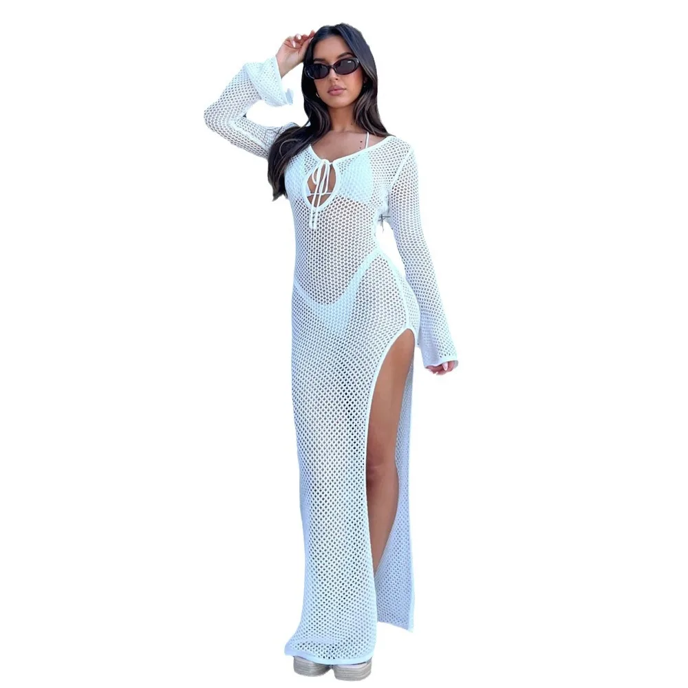 Schwimmen für Strand ausflug Bikini Tunika Sommer Sonnencreme Kleid sexy gestrickte hohle Perspektive Meer Urlaub lange Frauen