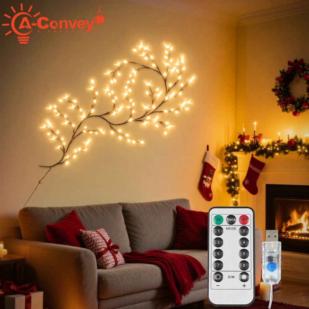 

Светодиодная гирлянда USB «Искусственная ива» с 96 светодиодами, 8 режимов, в виде ветвей растений, для декора стен спальни, гостиной, на Рождество и праздники