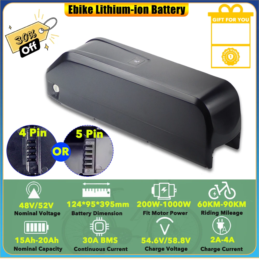 

Lithium-ion Replacement Battery Pack 48V 20Ah 52V 23Ah for 750W 1000W PURE UNICORN U5 Electric Bike