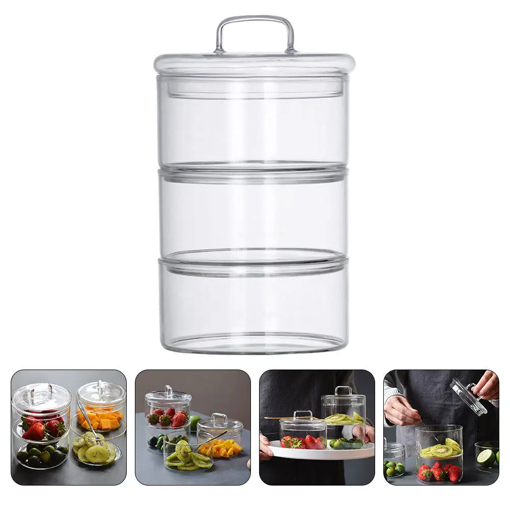 1Set Clear Glass Storage Bowl Salad Serving Container Stackable Fresh-Keeping Food Jar for Grain Nuts Candy Dessert Fruit