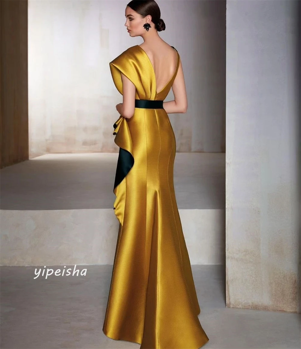 Customized S Applique Sash Ruched Clubbing A-line V-neck Bespoke Occasion Gown Long Dresses