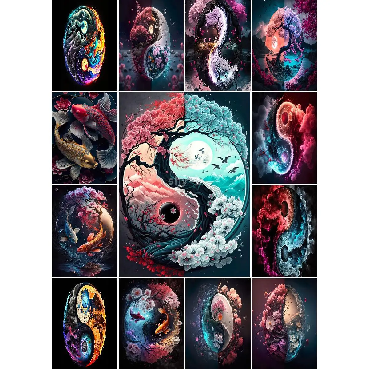 Fantasy Yin and Yang Japanese  Asian Inspired Wall Decor Poster  Passion Collection Art Prints for Home Decoration