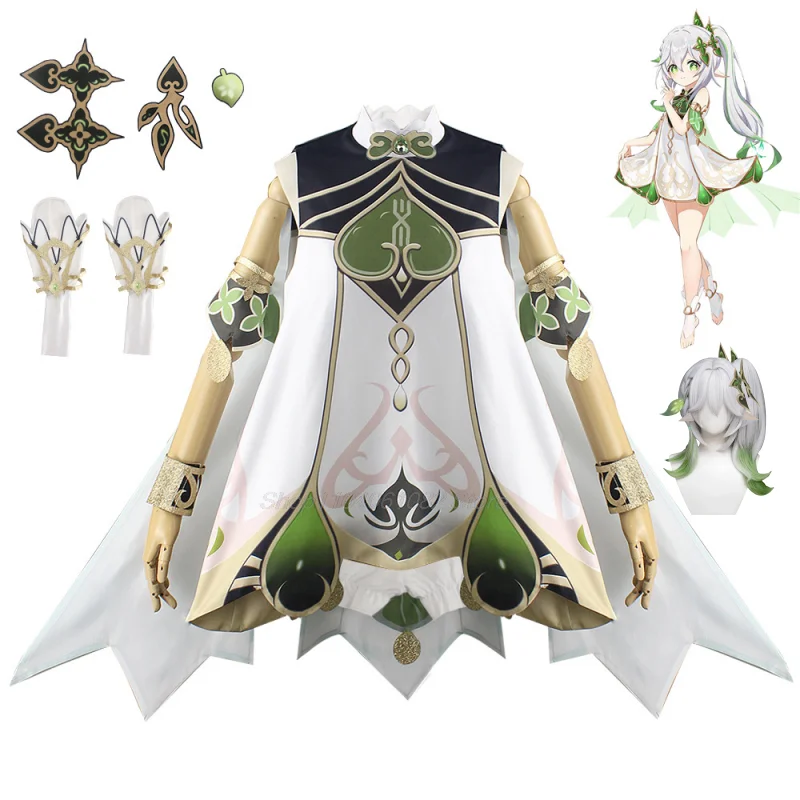 Costume de Cosplay de la Demoiselle d'Honneur Nahida Genshin Impact, avec Perruque du Seigneur Kusanali, Robe de Style Mignon, pour Fille et Enfant