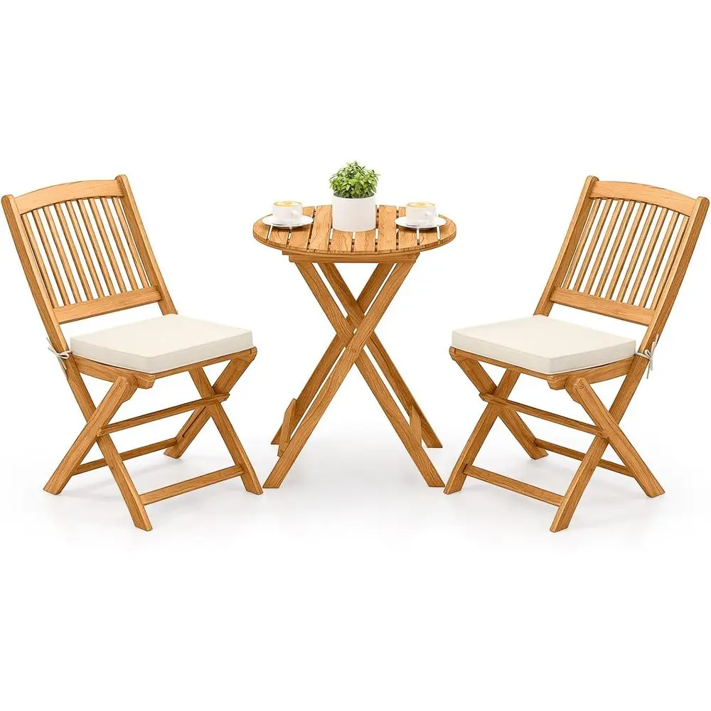 

3-Piece Acacia Patio Bistro Set with Cushions, Outdoor Table and Chairs for Garden, Deck, and Backyard