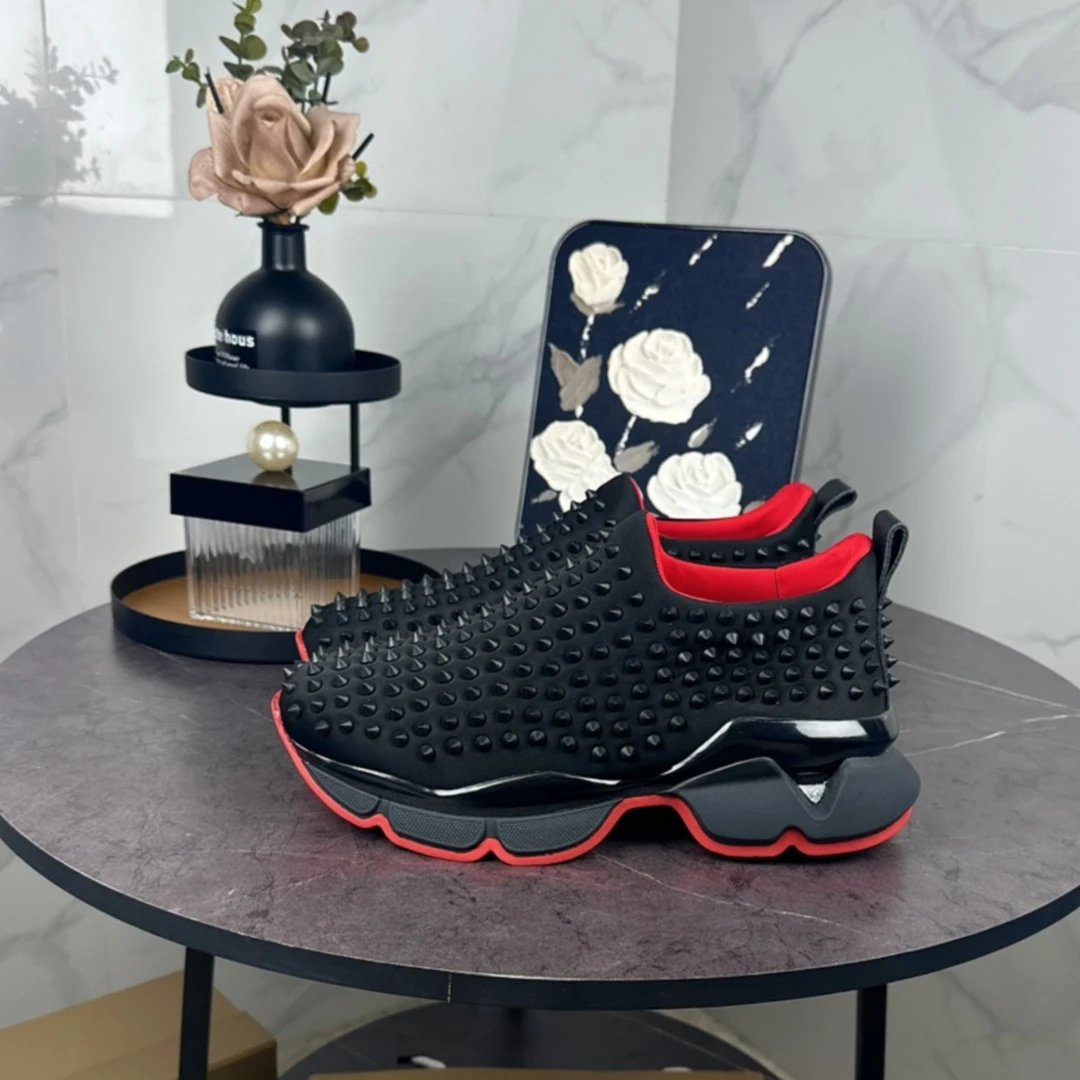 Summer Cl Men's Shoes Rivet Fashion Brand Red Sole Shoes Leather Thick Sole Sports Network Red Luxury High-end Daddy Shoes