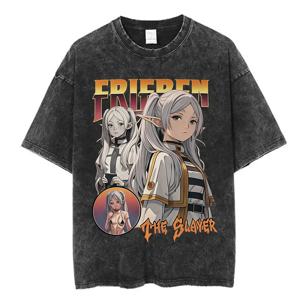 Vintage Frieren Beyond Journey's End Anime Casual Style Damen T-Shirt Unisex Tee Top Herren Baumwoll-Kurzarm-Shirt gewaschen – Detail 18