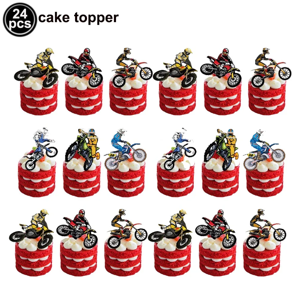 24 teile/satz Motorrad Geburtstag Kuchen Dekorationen Cupcake Topper Motocross Sport Party Liefert für Männer Jungen – Detail 3