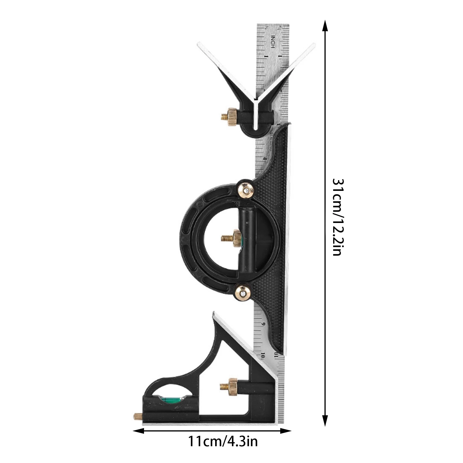 각도 측정기 스테인레스 스틸 각도 눈금자 0-180 °   콤비네이션 트라이 0.01 프로트랙터 측정 도구 각도자 스틸 프로트랙터