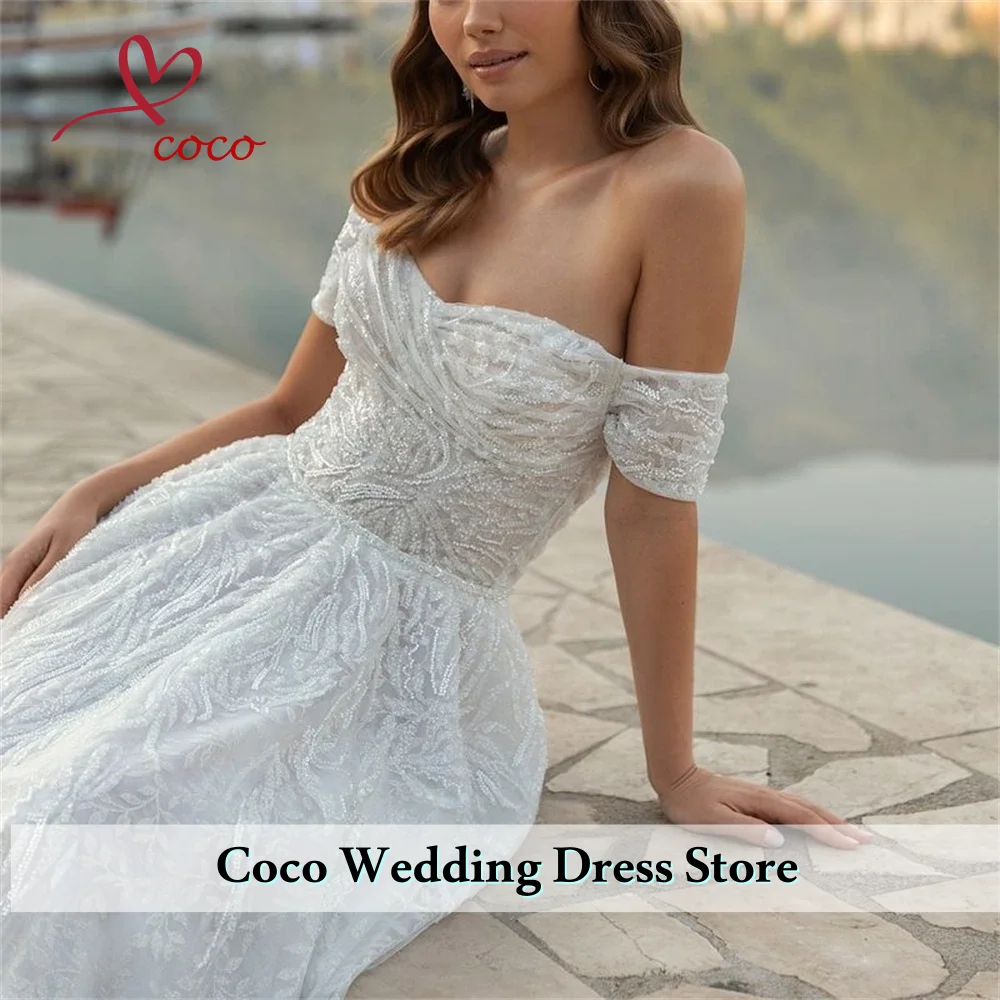 Customized Exquisite Wedding Dress for Women A Line Off Shoulder Beading Bridal Gowns Sleeveless Sequines Vestido De Novia
