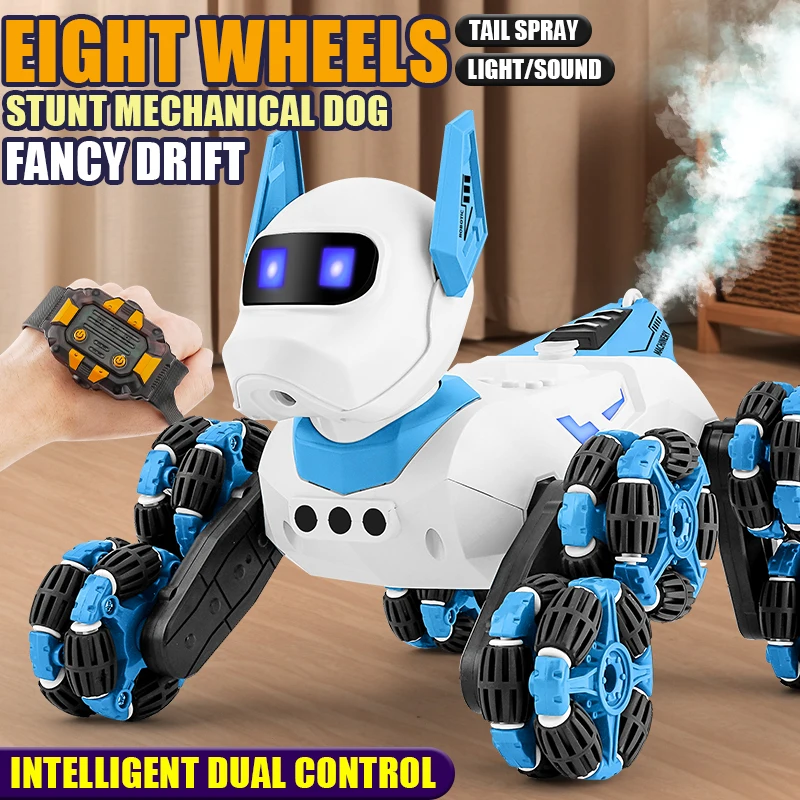 8WD RC روبوت الكلب 2.4G التحكم عن بعد الذكية حيلة روبوت مع الموسيقى رذاذ لفتة الاستشعار الكهربائية الحيوانات الأليفة الصبي لعبة طفل هدية عيد ميلاد