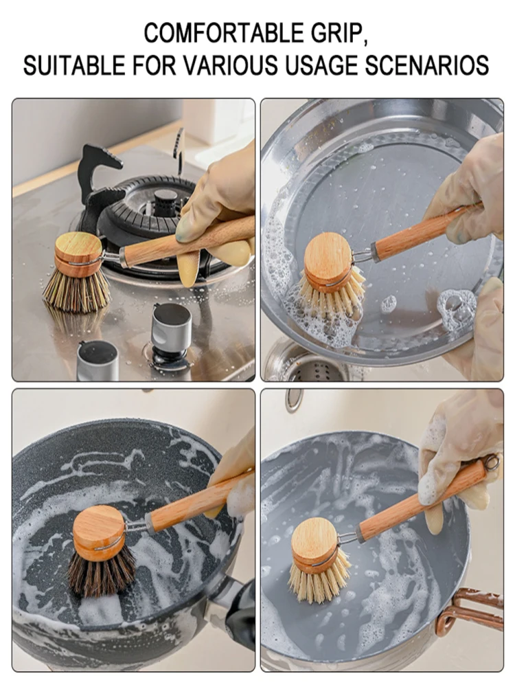 Brosse à vaisselle avec manche en bois, nettoyage ménager, casseroles, gommage des mains désordonnées, élimine les taches, accessoires de cuisine pour la maison