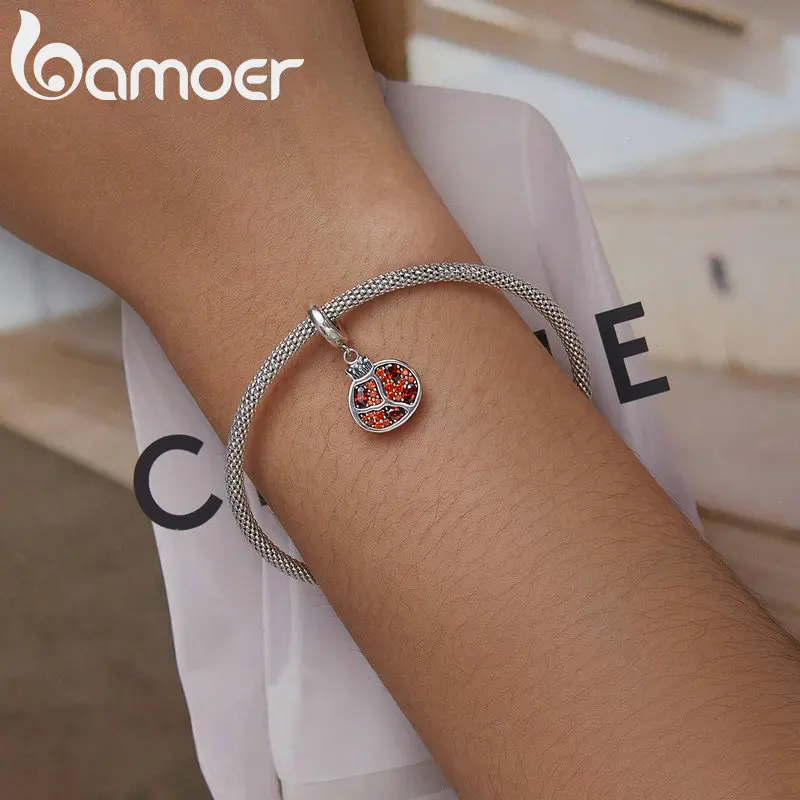 Bamoer 925 Sterling Silver Cubic Shining Zirconia Delicate Pomegranate Pendant fit Women Bracelet Unqiue Charm Female DIY Making