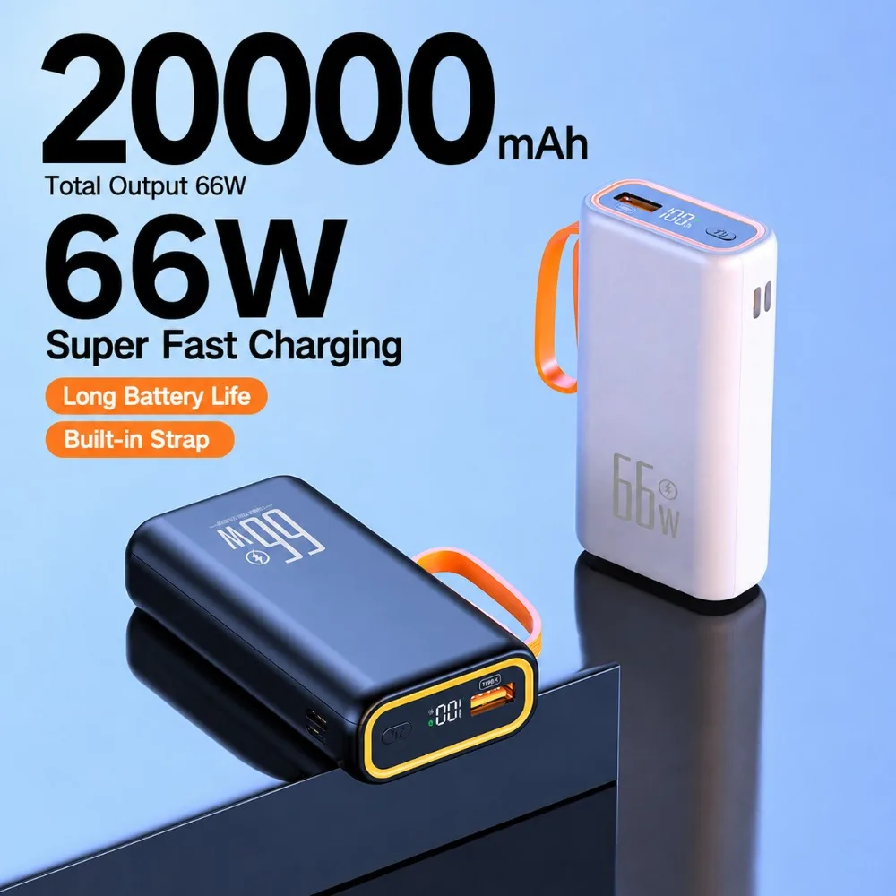 New 20000mAh Large Capacity Mini Power Bank PD22.5W Super Fast Charging With Lanyard Portable For iPhone Samsung Xiaomi