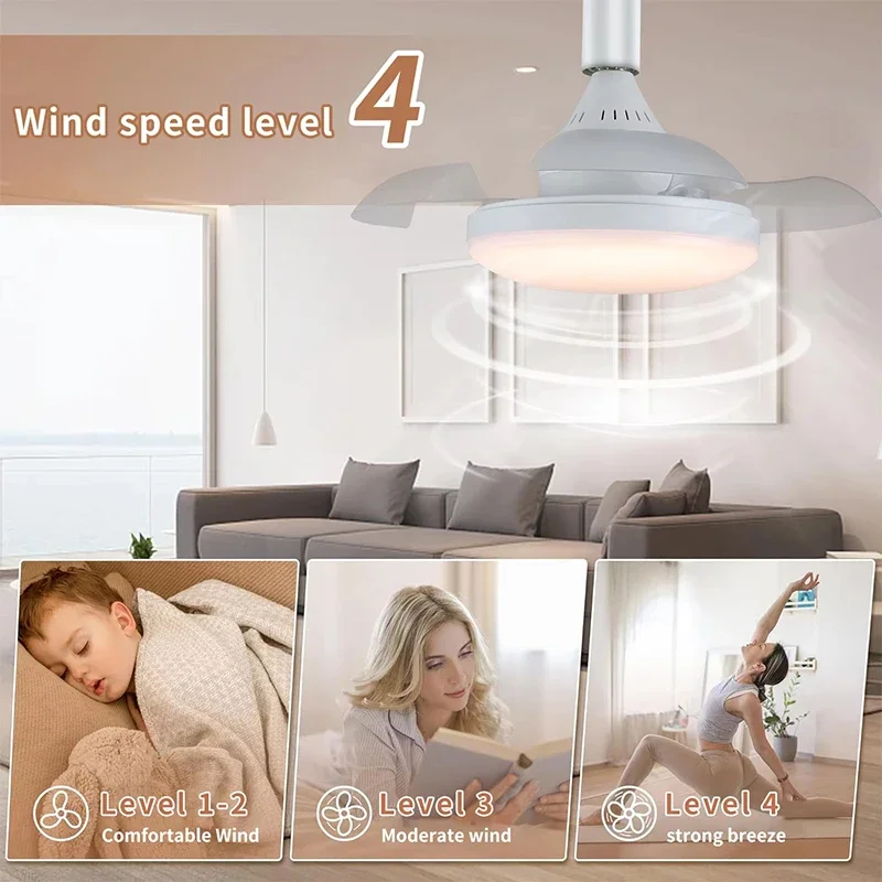 Ceiling Fan Light APP Remote Control Retractable Blades Fans with Light E27 Socket 4 Speed Dimmable Timing Bedroom Living Room