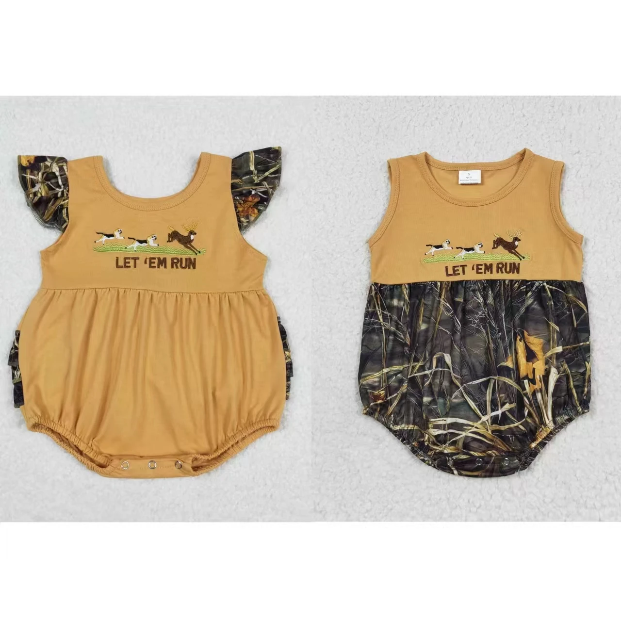 

Wholesale Kid Baby Boy Girl Embroidery Jumpsuit Newborn Toddler Dogs Deers Camo Bodysuit One-piece Summer Bubble Coverall Romper