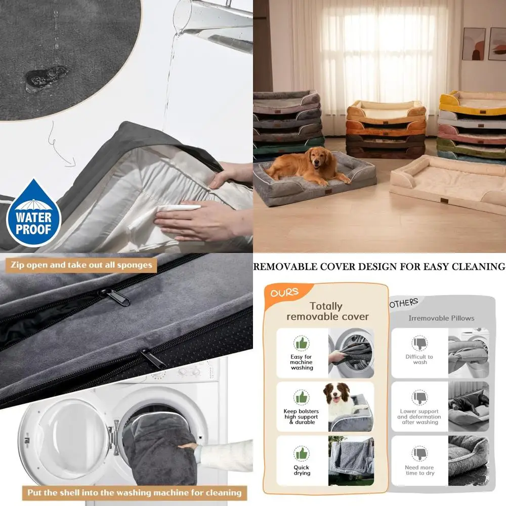 

Extra Large Waterproof Dog Bed 45x35, XL Egg Crate Foam Mattress with Removable Bolster, Washable Cover, Non-Slip Base, Dark Gre
