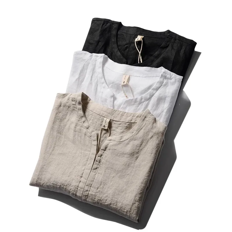 

Retro Artistic Flavour! 00% Linen Men's Summer High-End Breathable Comfortable Versatile Cotton Linen ort Sve irt