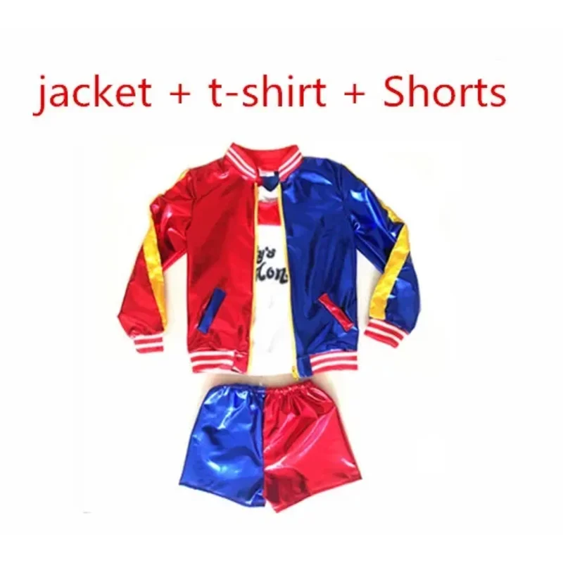 Kostiumy Carnival Suicide Squad Alerquina Quinn Cosplay dla dzieci, dziewczęce kurtki i garnitury z peruką i rękawiczkami