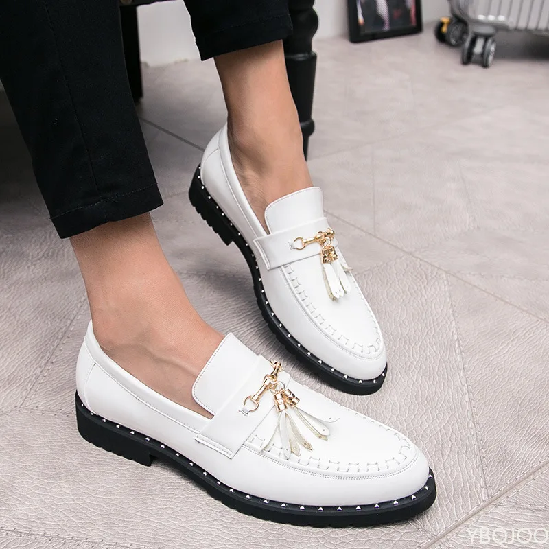 Men Leather Driving Shoes tassel Black Blue Slip On loafers spring Summer Men Leather moccasins outdoor club pary shoes men