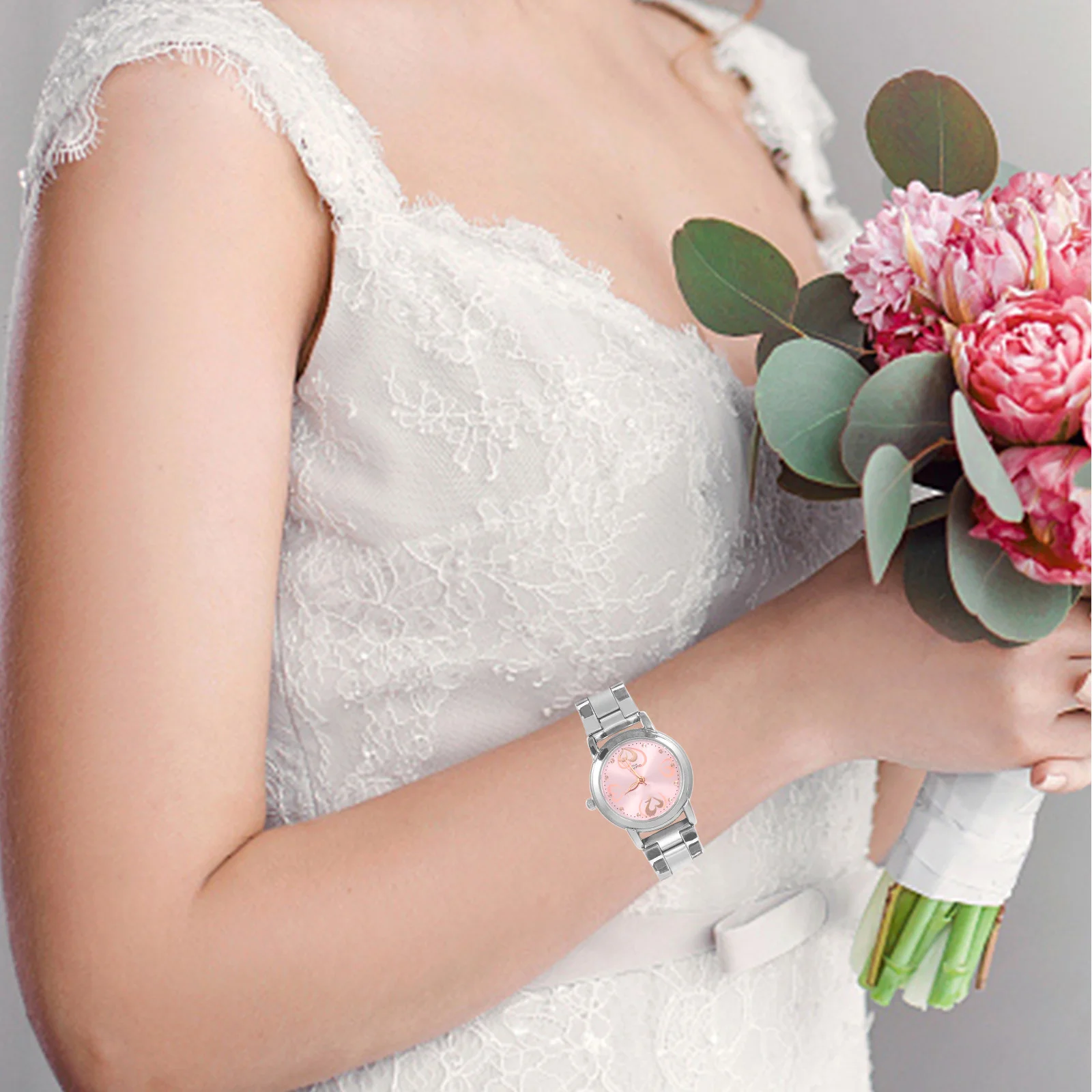 

1Pcs Elegant Couple Watch Set Stainless Steel Band Quartz Movement Waterproof Simple Chic Wristwatch for Anniversary Gift Pink