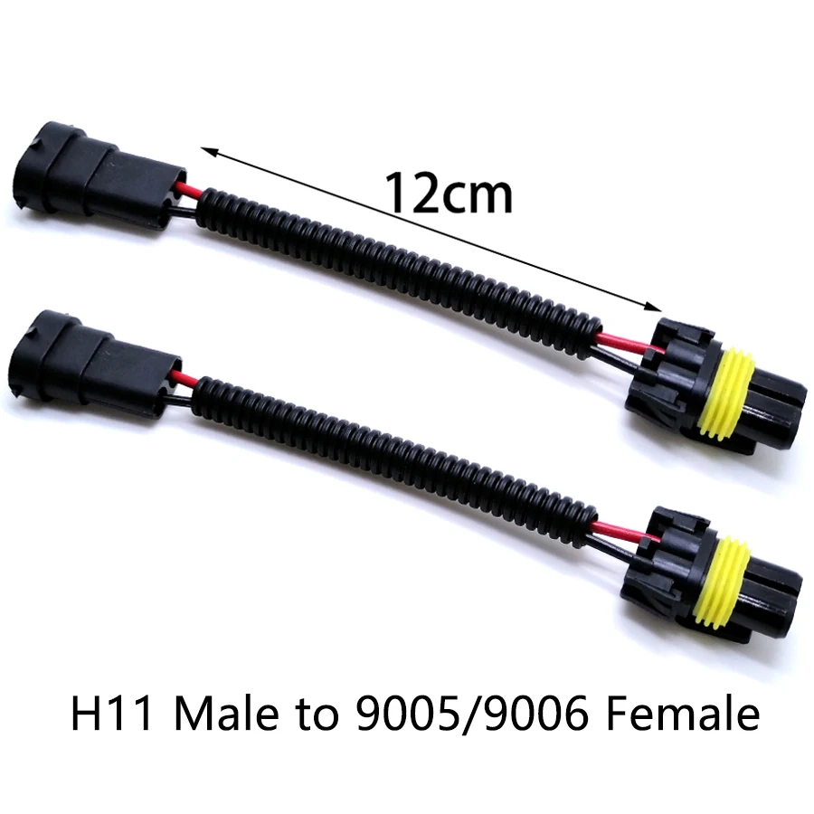 1 Pair H11 Male To HB3 9005 HB4 9006 Female Plug Connector Wiring Harness Car Headlight Fog Light Socket Adapter Cable