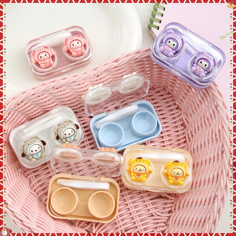 Hello Kitty Cinnamoroll My Melody Kuromi Kotak Lensa Kontak Karakter Anime Kotak Lensa Lucu Bebas Putar Kotak Perawatan Kompak Portabel