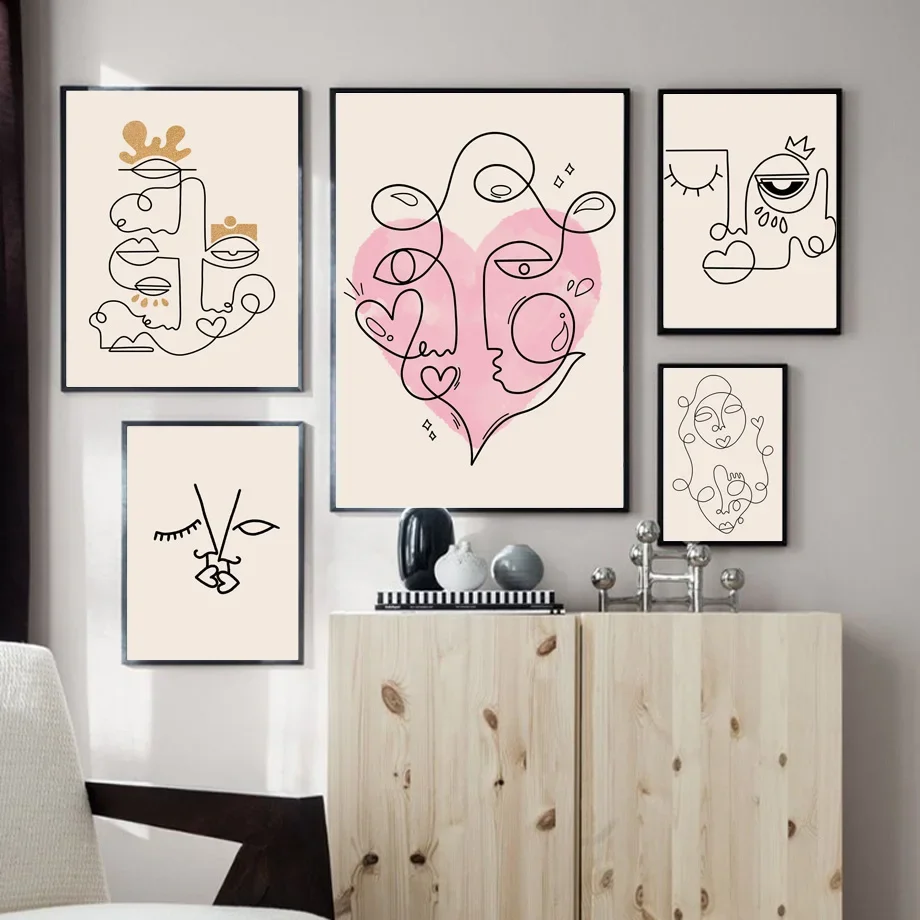 Large-sized 1pc frameless Canvas Painting Abstract Line Art Face Wall Art Mural Prints Minimalist Sunflower Evil Eye Posters Can