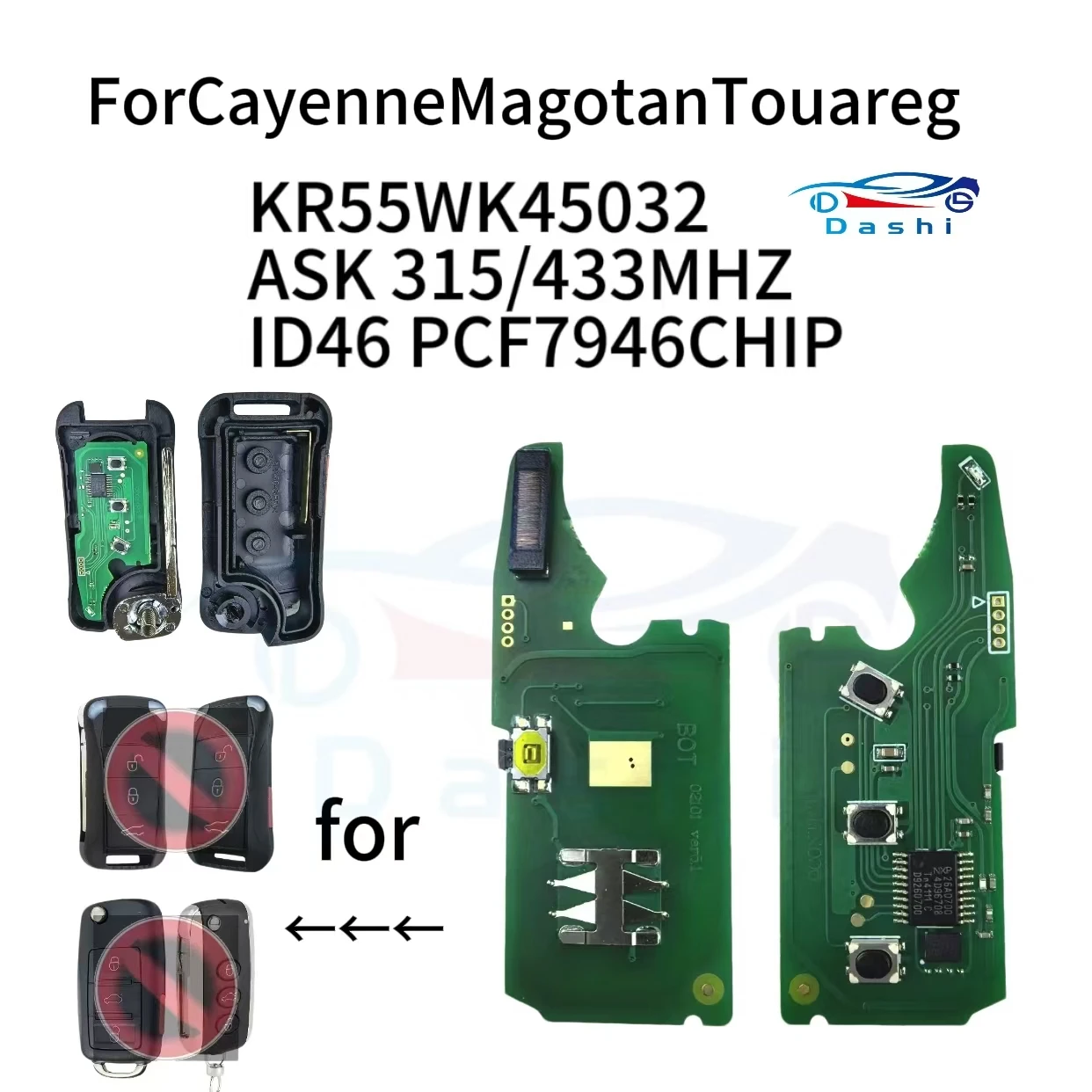 Da Shi 46CHIP 315/433mhz für Porsche Cayenne 2004-2011 3/4-Tasten-Fernbedienungsschlüssel mit ID46-Chip Ungeschnittene HU66-Klinge Auto-PCB-Platine – Detail 2