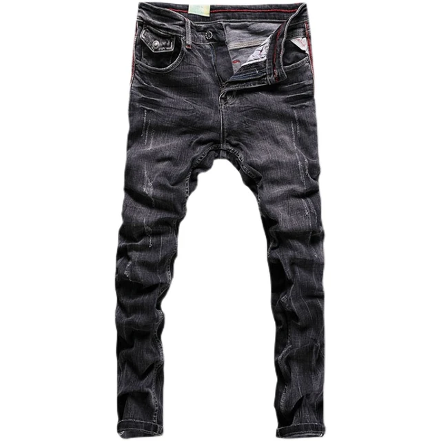 Slim fashion fit ripped black jeans mens