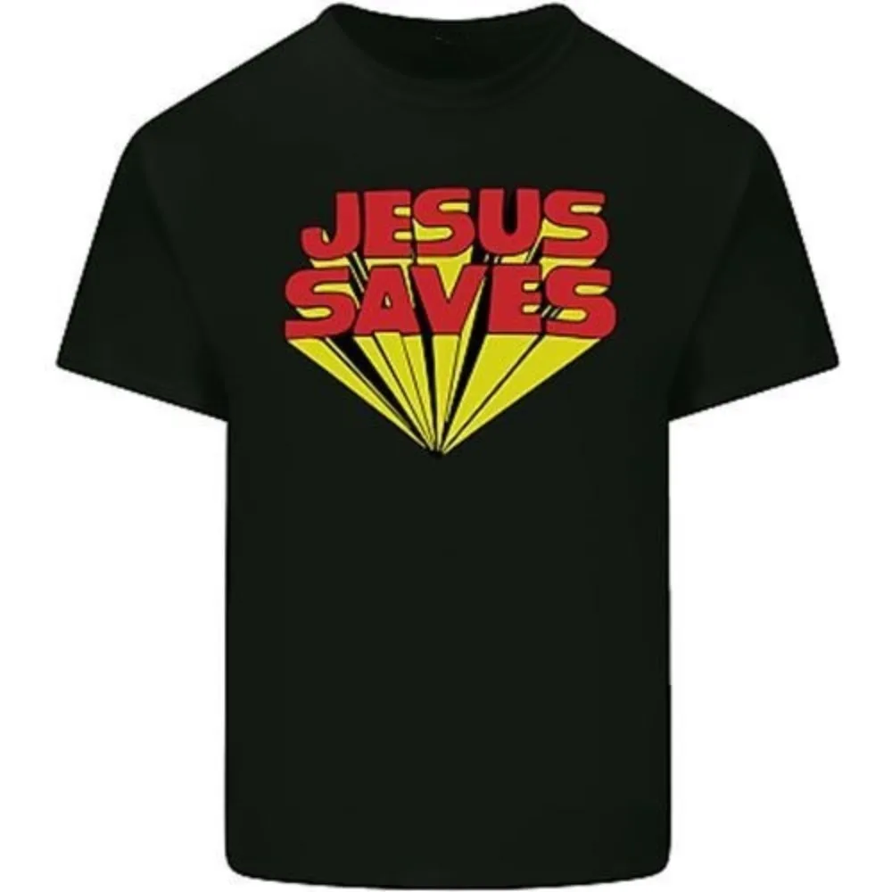 

Jesus Saves Funny Creative Design T-shirt Christian Mens Cotton T-Shirt Casual Summer Round Neck Graphic Printed Male Tee Top