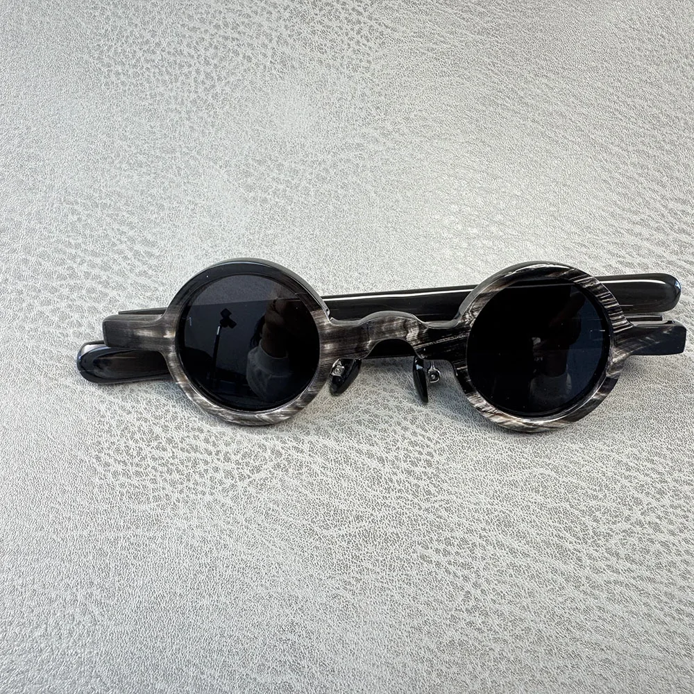 

Women Sunglasses Men Unique Stripes Small Round Polarized Handmade Buffalo Horn Man Sunglass Vintage Japan Style Glasses Eyewear