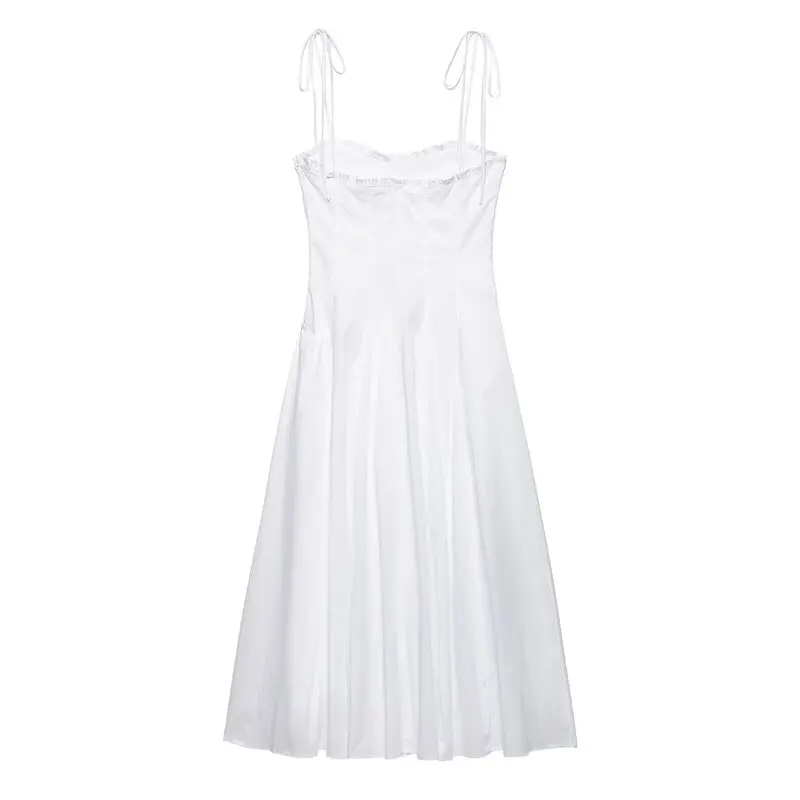 Vestido Midi F Verão 2025 em Seda Twill com Alça Decorativa e Design em Camadas, Estilo Casual, Sem Mangas, Decote, Ou...