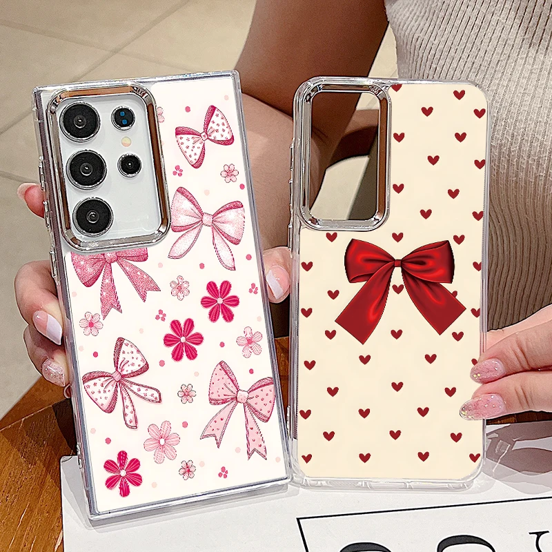 Heart Bowknot Print Phone Case For Samsung Galaxy S26 S25 S24 Ultra S25 S23 FE A57 A56 A37 A17 A16 A55 A15 A54 Plating tPU Cover