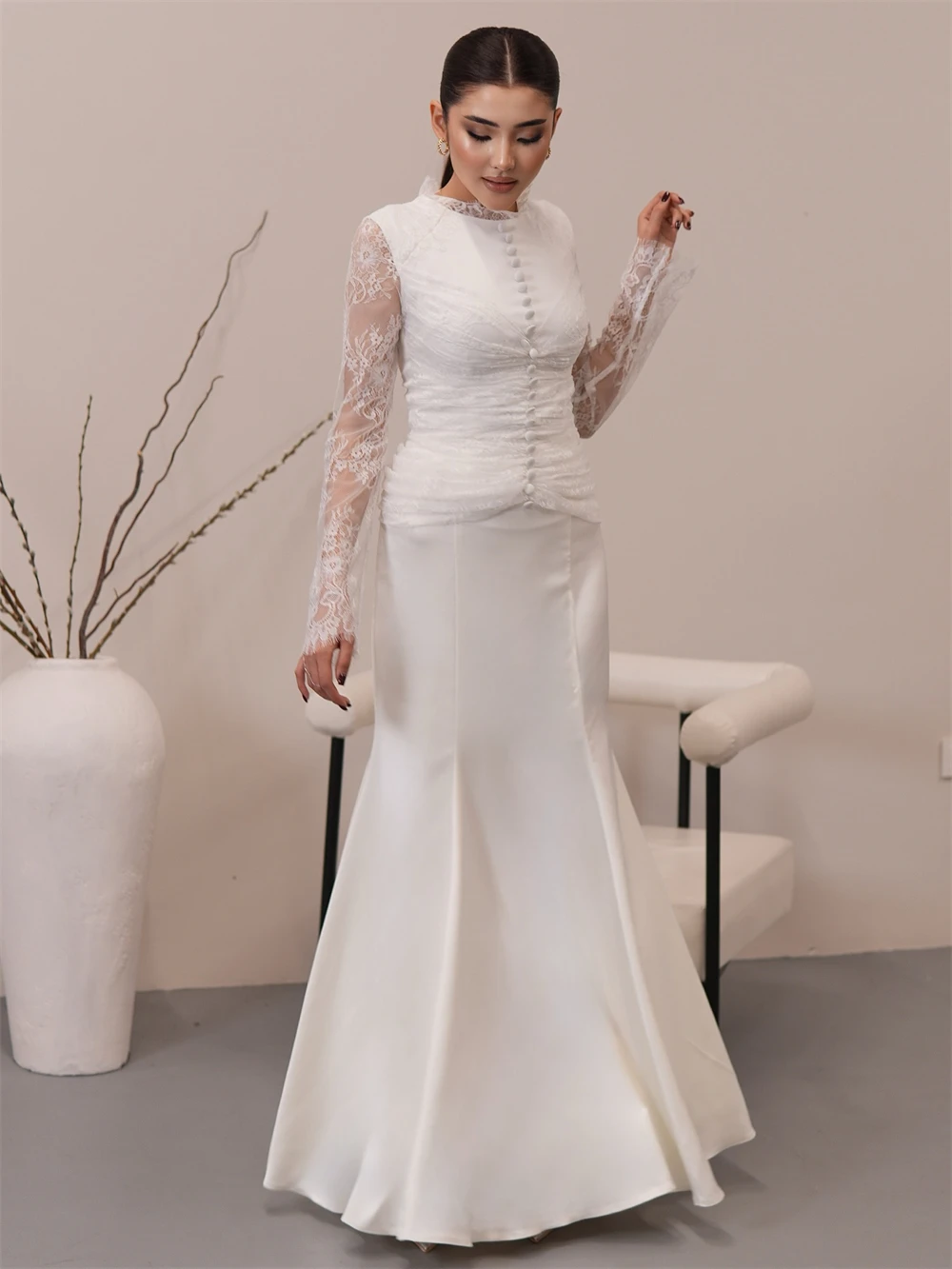 

Customized Mermaid Luxury Jersey Evening Dresses Exquisite O-Neck Long Sleeves Celebrity Gowns Fashion Vestido De Festa