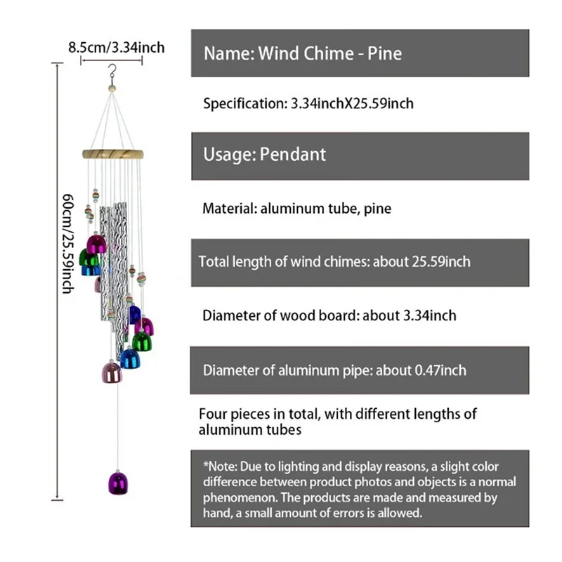 

ZZ-простойкие красочные колокольчики с 4 алюминиевыми трубками, 13 колокольчиков с успокаивающим звуком для патио, крыльца, заднего двора, прочный, простой в использовании