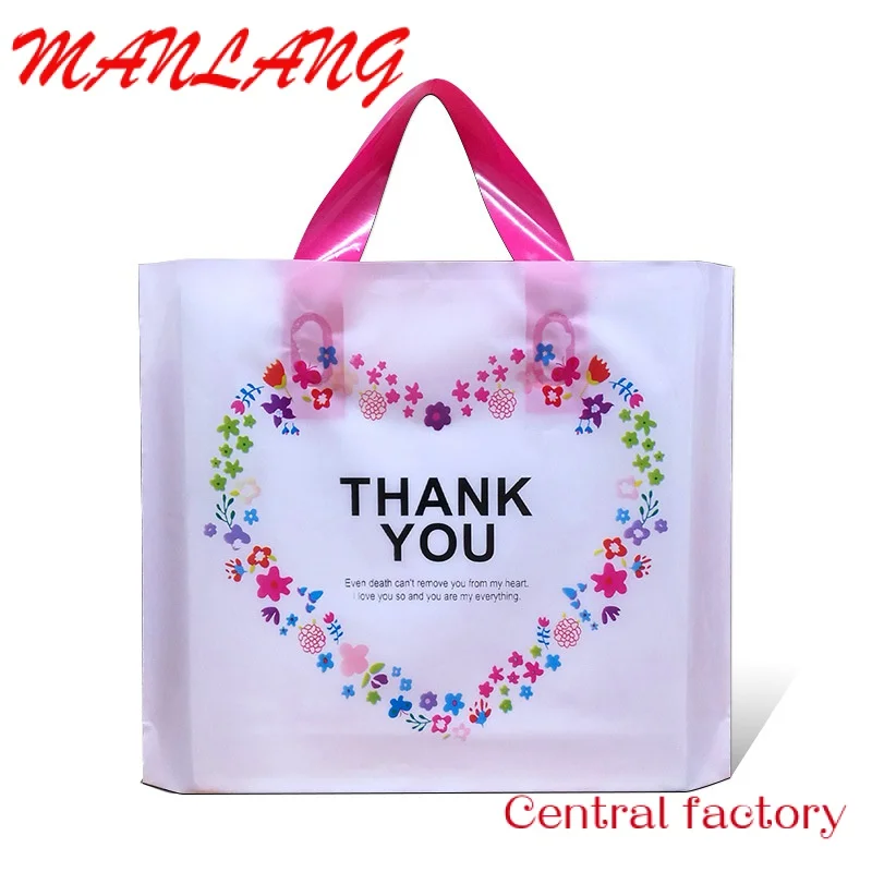 Custom  Thank you fashion printing packaging bags handle big small plastic  package bag plastic clothing bags