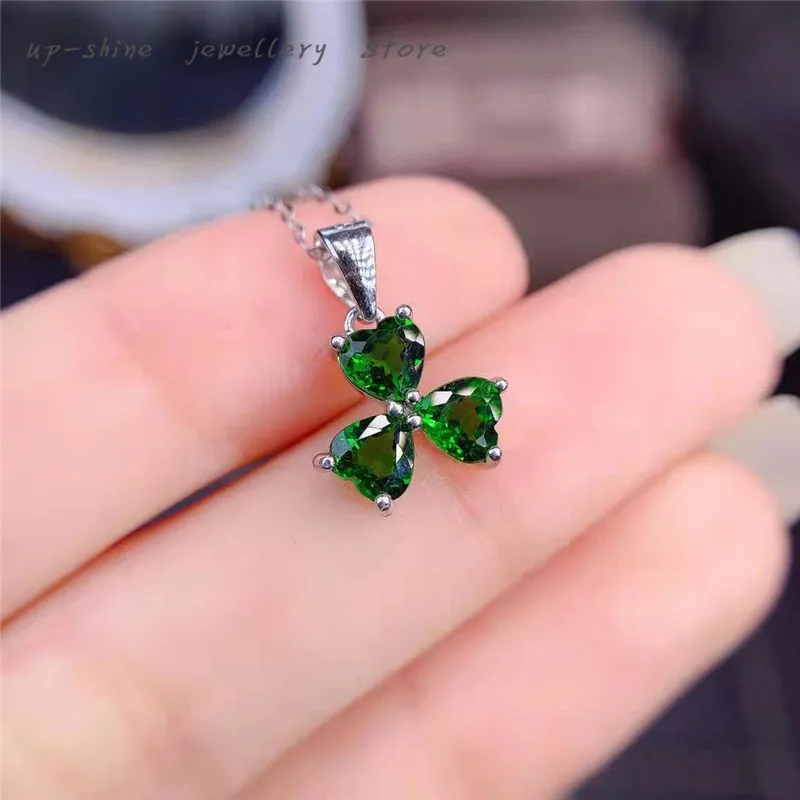 

925 Silver Fashion Exquisite Pendant Inlaid with Natural Diopside Women's Jewelry, Gifts for Best Friends, Can Be Customized